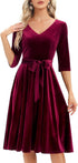 Mikasi Vintage Rockabilly Midi Kleid mit 3/4 Ärmeln und V-Ausschnitt für Hochzeiten und Cocktailpartys